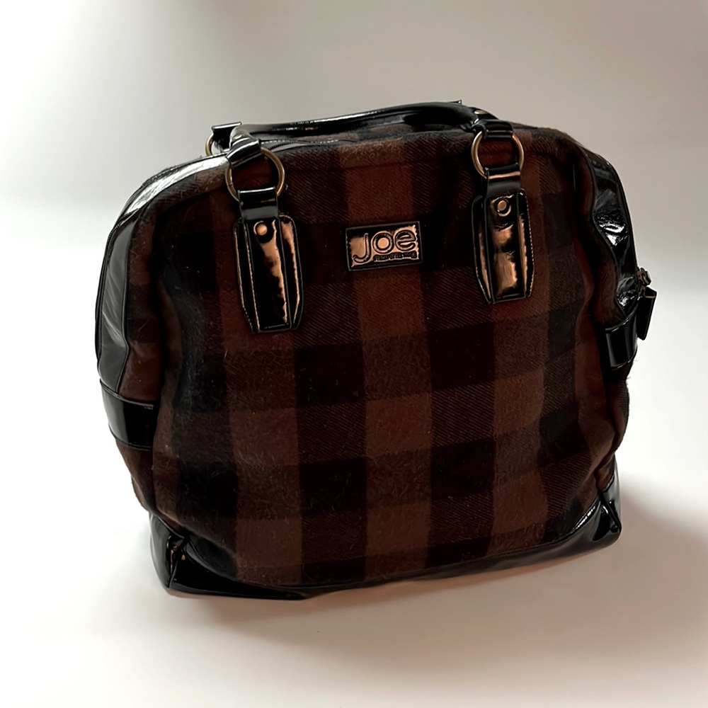 Joes Fresh brown and black plaid over night bag